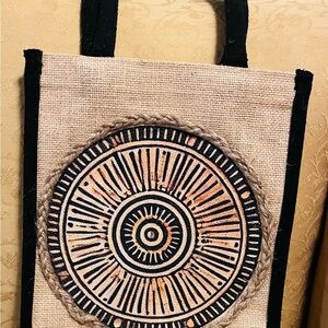Boho  handmade Jute Tote with Tribal Design